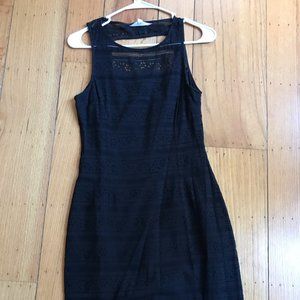 Black lace shift dress with open back, size XS